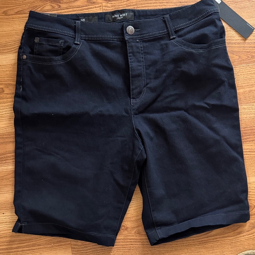 Nine West Navy Stretch Cotton Shorts